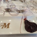 Pear poached in Selección Especial, with a cinnamon M, for Muga!